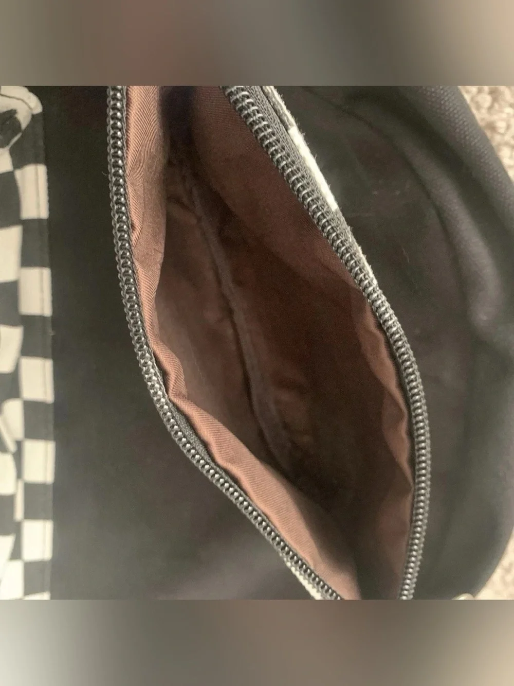Black Backpack with Checkerboard Front Pocket & Matching Zipper Pouch